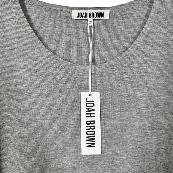 Joah Brown Ribbed Long Sleeve Tunic Top One Size New Heather Gray Soft Hi Low - Picture 6 of 8